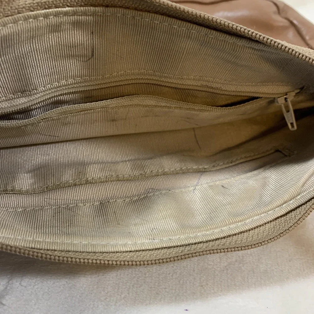SAS Vintage Natural Tan Beige Brown‎ Leather Shoulder Bag Purse Knot Strap VTG
